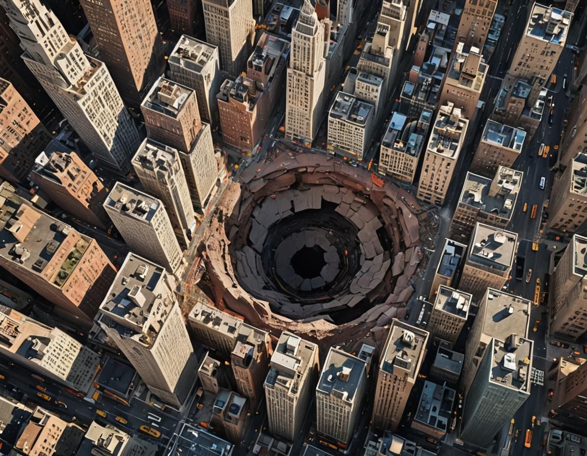 Giant Sinkhole Swallows Midtown Manhattan: Aerial Disaster