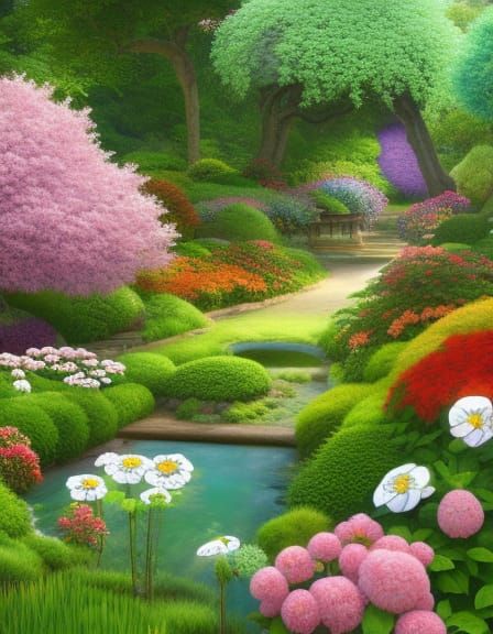 Blooming Garden on Stargazing Platform in Anime Style