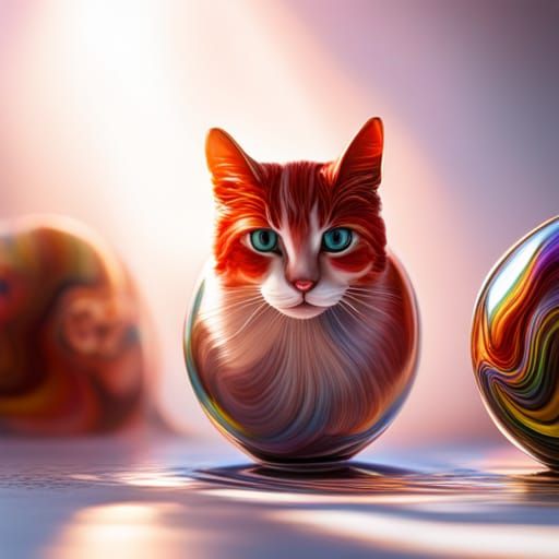 Hyperrealistic Blown Glass Cats in Splash Art Style