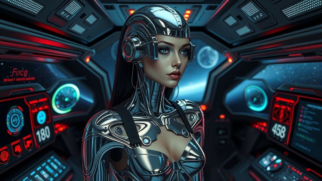 Cyberpunk Goddess in Futuristic Spaceship