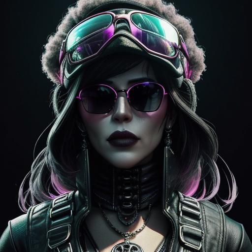 Skullface Woman in Pink Sunglasses: Dark Fantasy Portrait