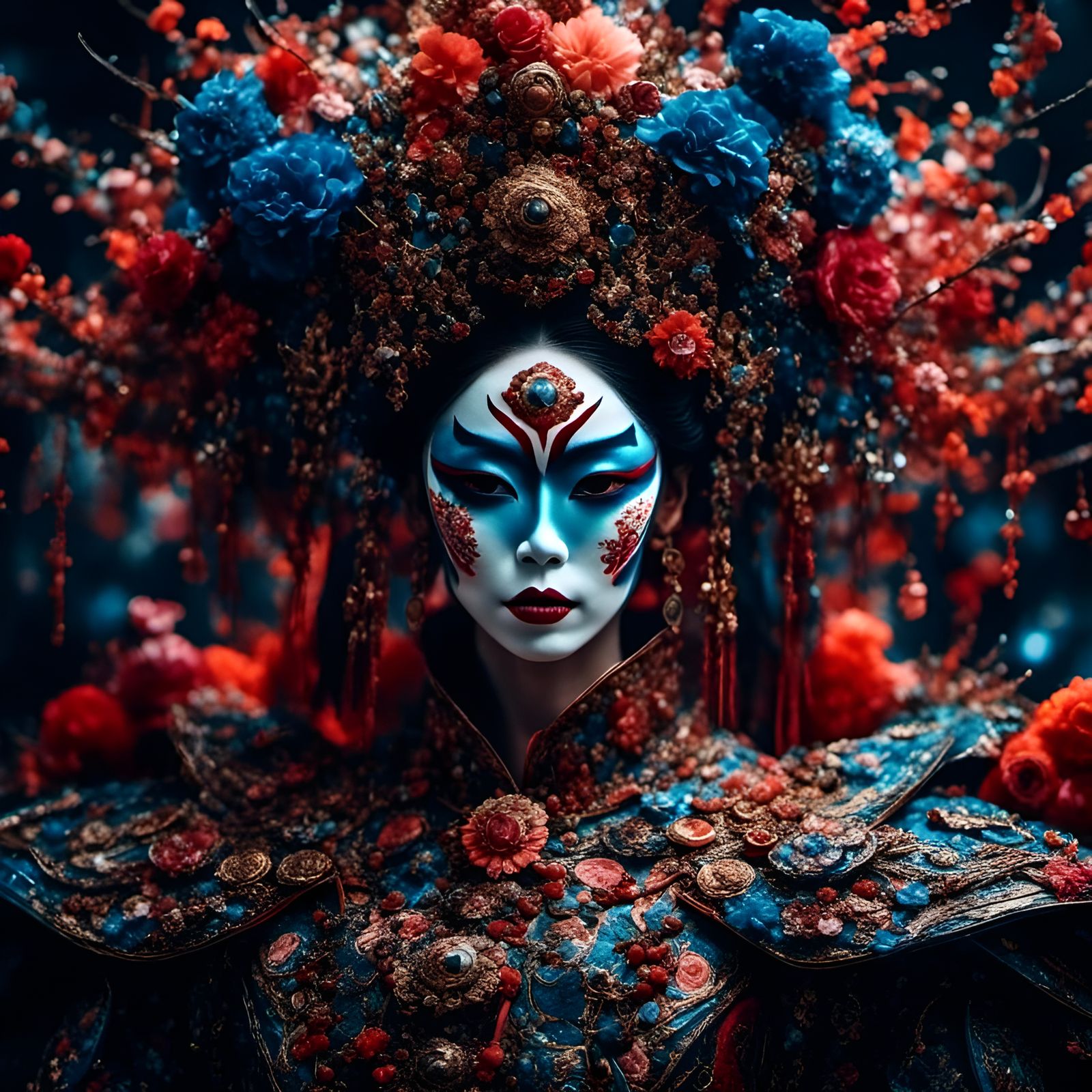 Detailed Kabuki Makeup Portrait in Vibrant Style