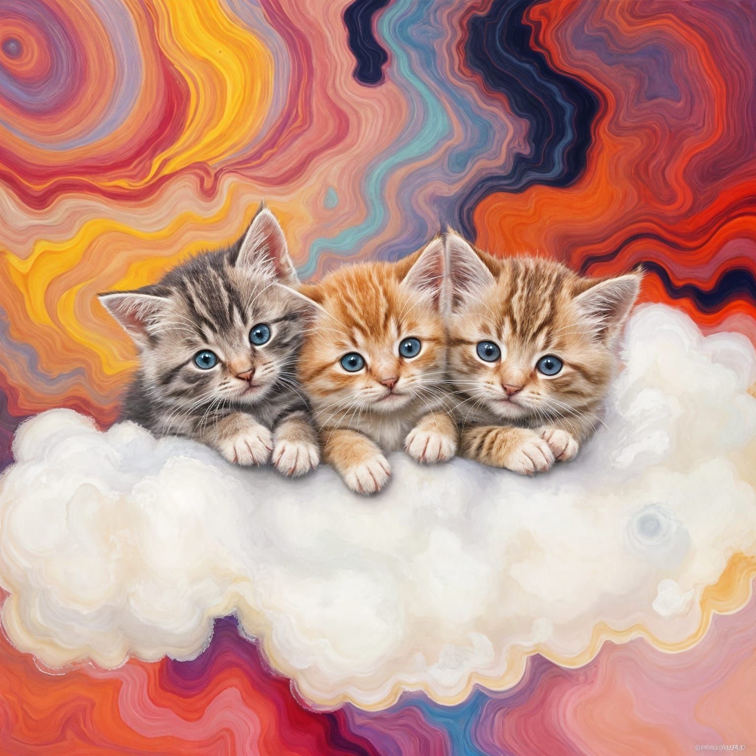 Kittens on Clouds in Abstract Art Style