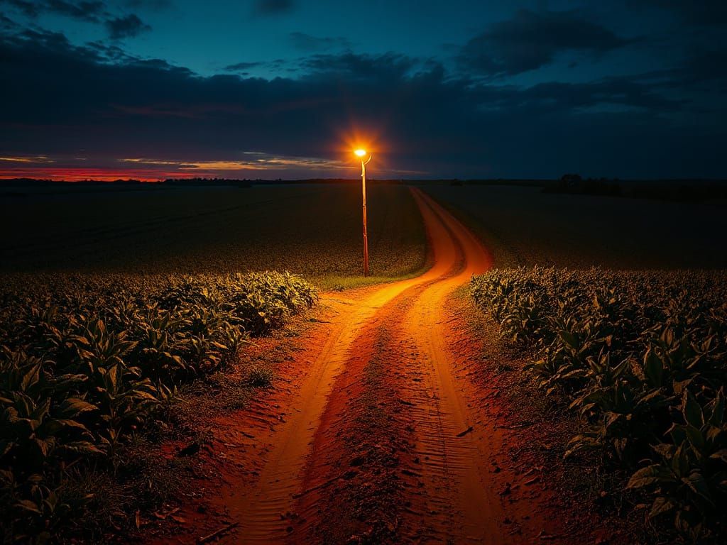 Tobacco Fields Nighttime Intersection in Fantastical Style