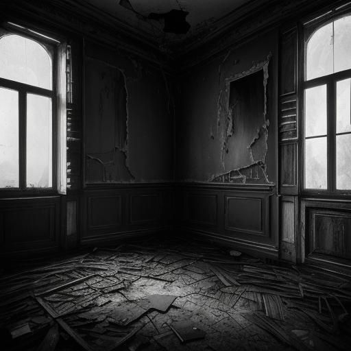 Monochromatic Figure in Decaying Room, Surreal Fauvist Art