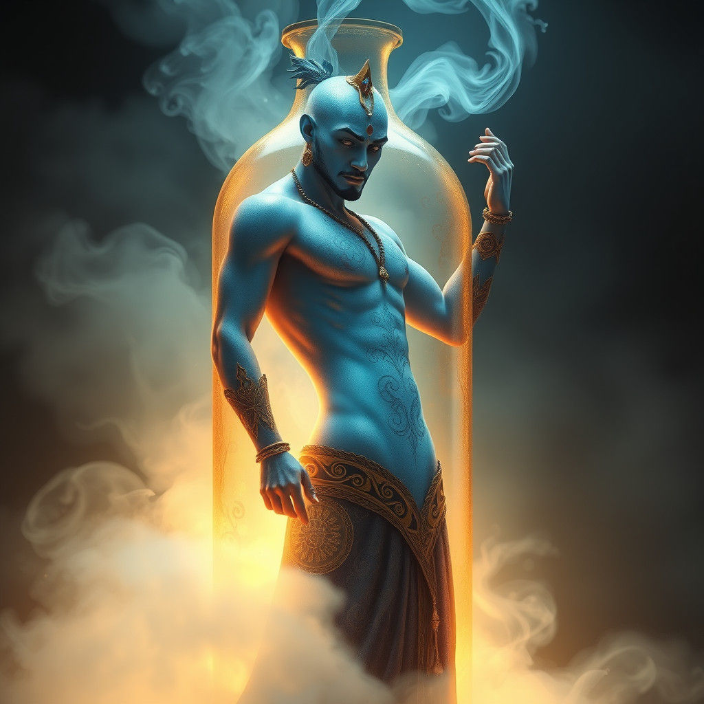 Ethereal Genie in a Bottle, Fantasy Concept Art