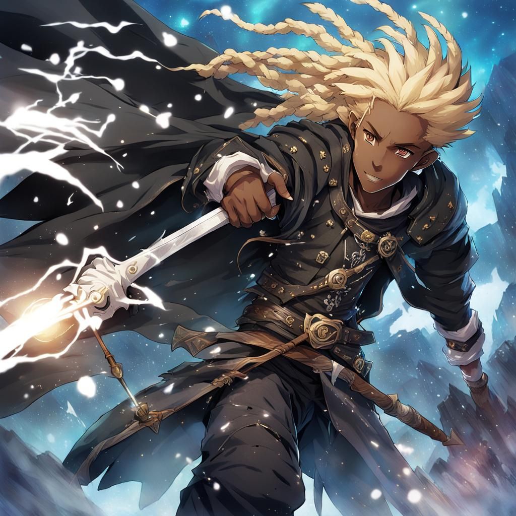 Black Adventurer with Magic Spear, Anime Art Style