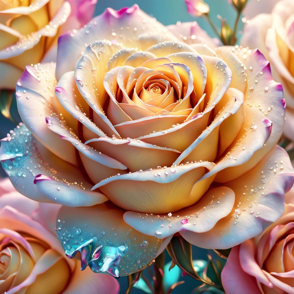 Macro Sugar Rose in Vibrant Oil Painting Style