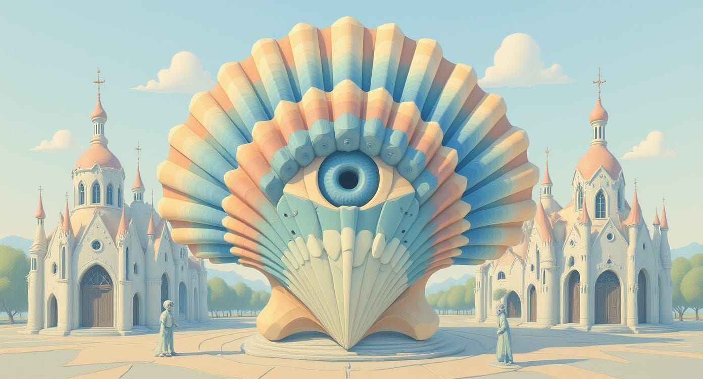 Gaudi Architecture in Muted Pastel Tones