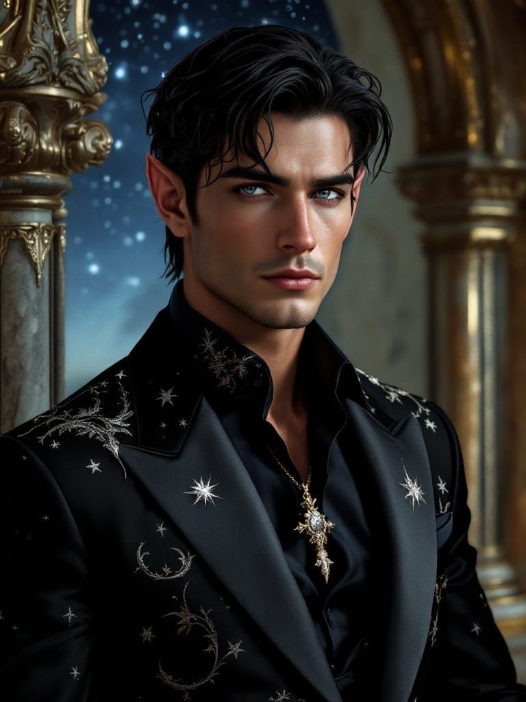 Regal Elf Prince in Opulent Fantasy Setting