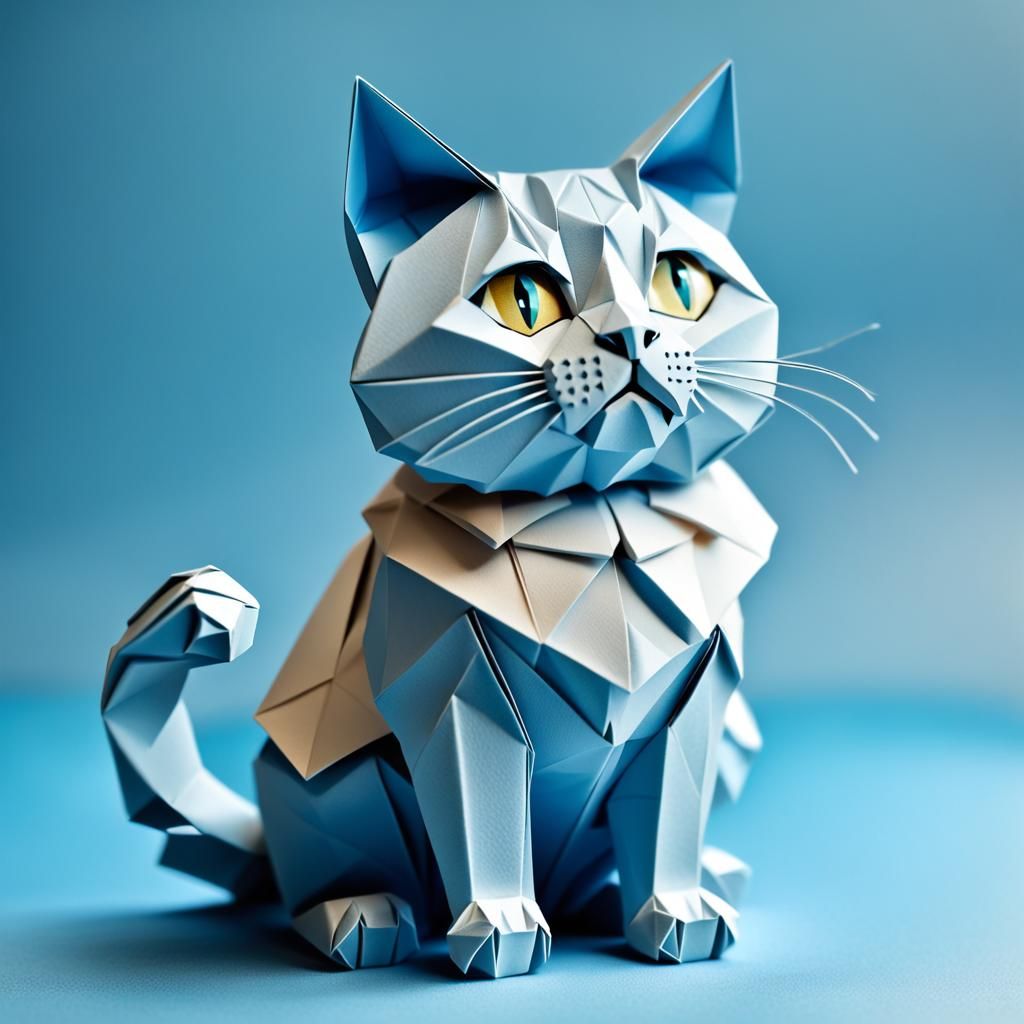 Emotional Origami Cat in Papercraft Style