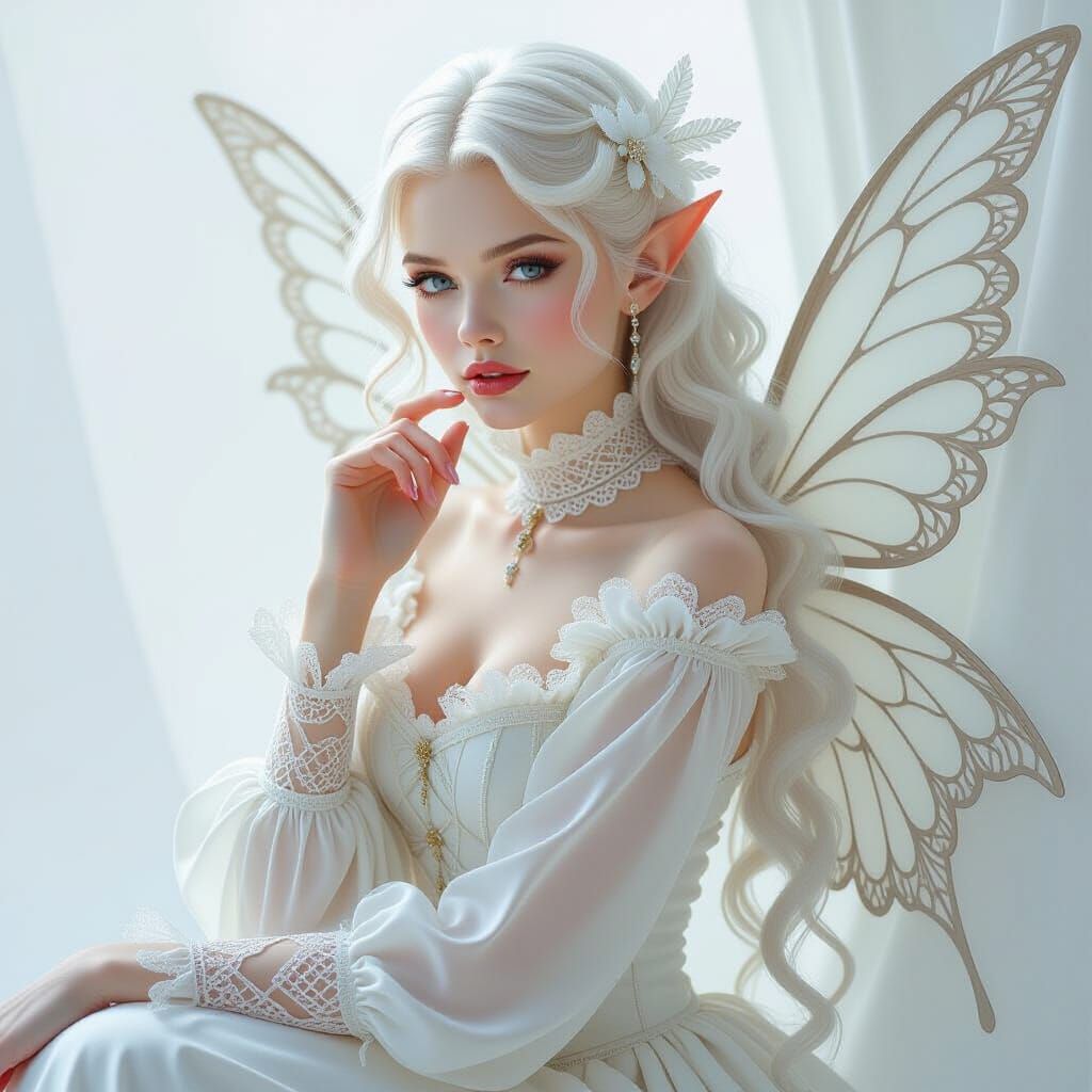 Ethereal White Gothic Fairy in Pre-Raphaelite Style