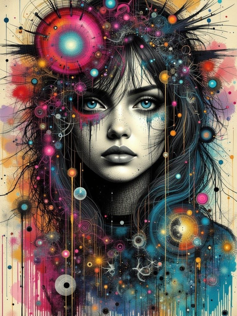 Colorful Abstract Woman with Surreal Tattoos