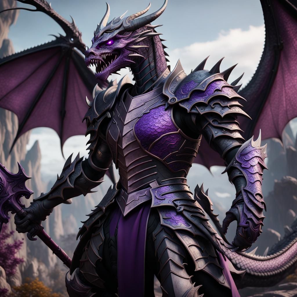 Dragon Knight in Black and Purple: Fantasy Art