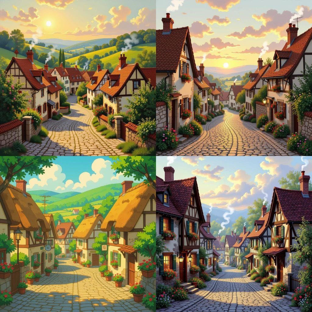 Nostalgic Village Scene at Dusk