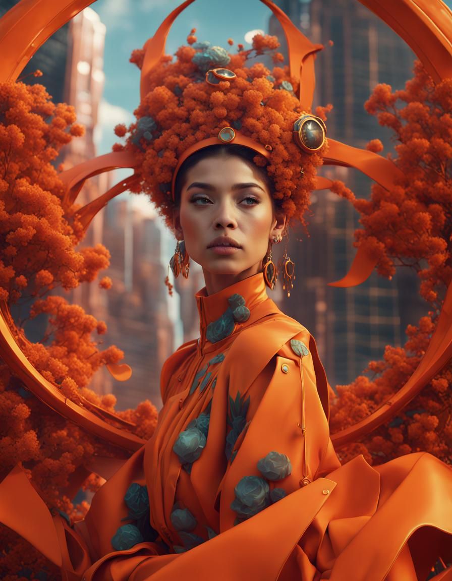 girl in Eco Friendly haute couture outfit in the style of an...