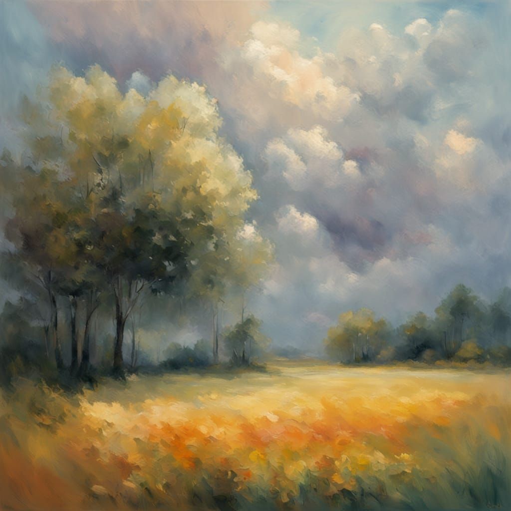 Romantic Impressionist Oil Painting of Schilfgras in a Soft ...