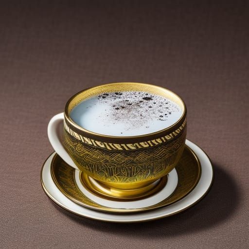 Black Coffee in Antique Cup: Detailed Matte Painting
