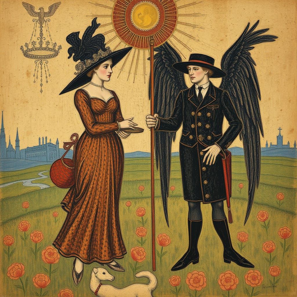 Allegorical Pointillist Oil Painting in Rops & Prendergast S...