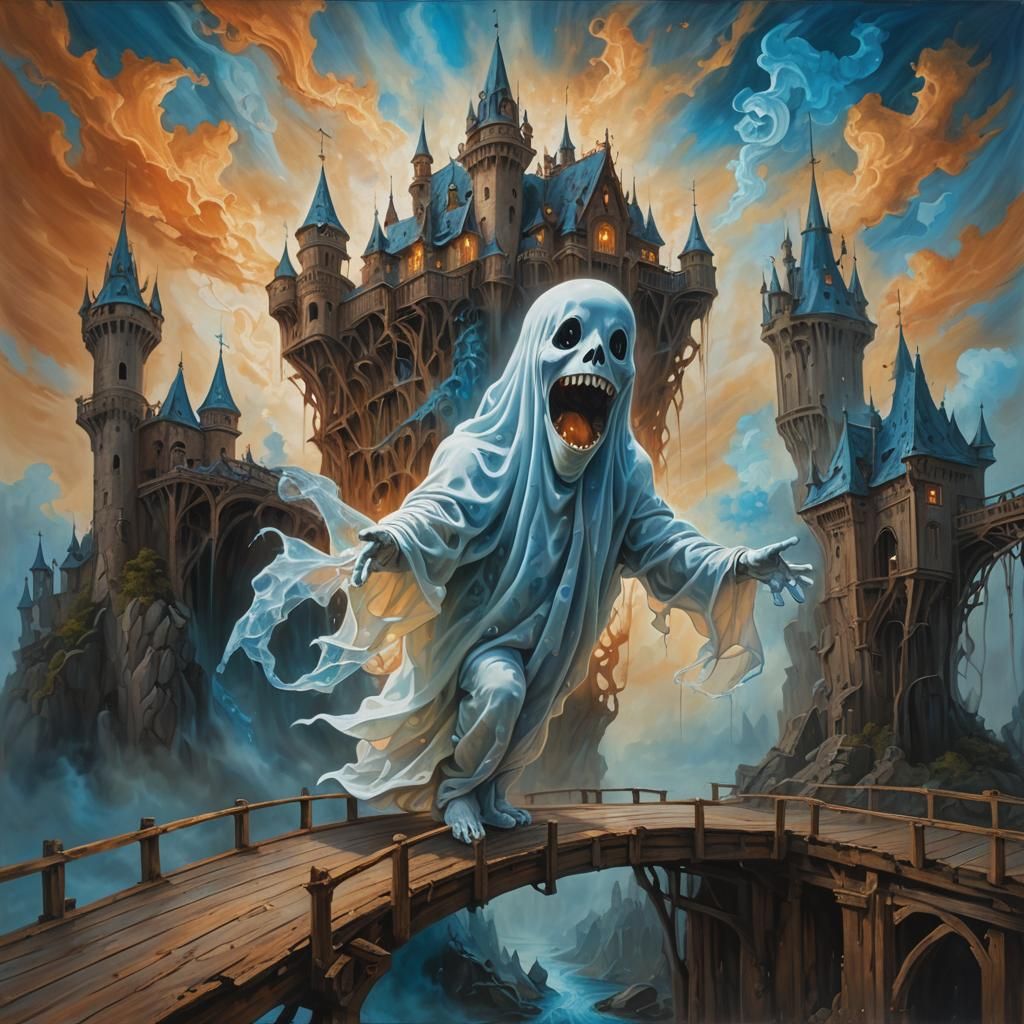 Screaming Ghost in Surreal Oil Painting