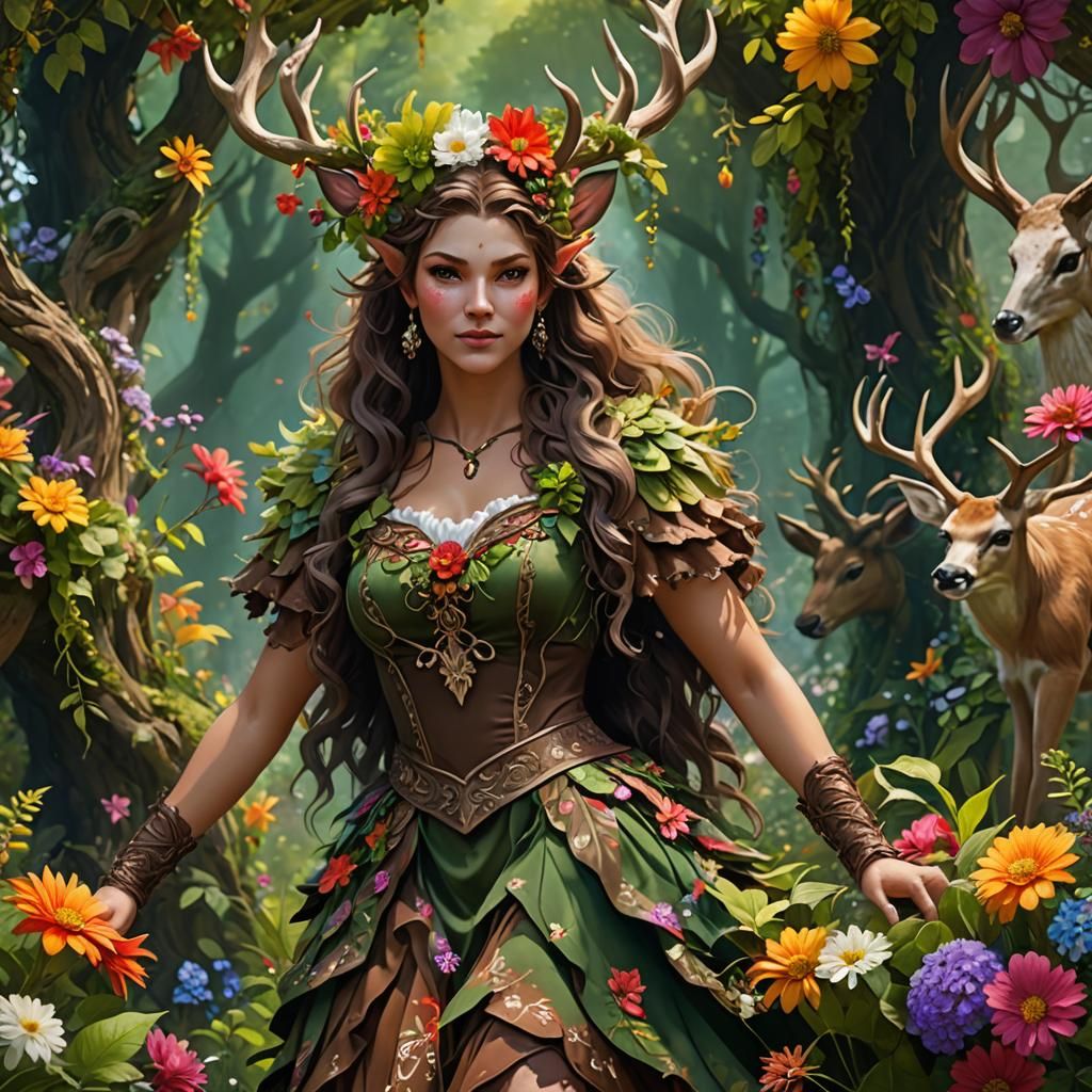 Happy Satyr with Flowers, Detailed Matte Painting