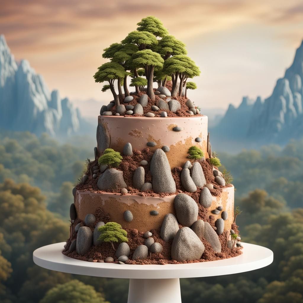 Earth Cake with Trees and Rocks