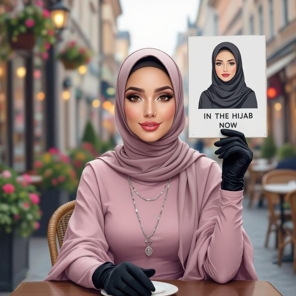 Minimalist Oil Painting of Elegant Hijabi Woman