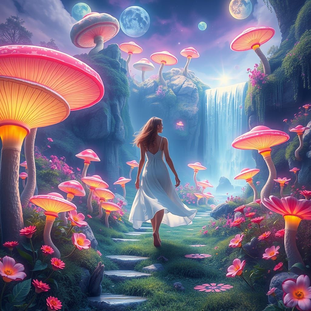 Psychedelic Dream Landscape with Serene Woman