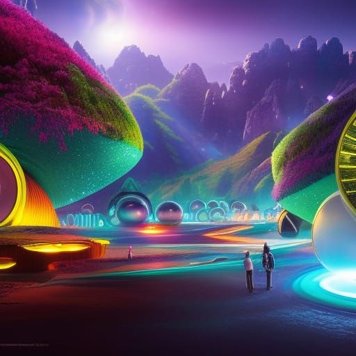 Exoplanet Landscape with Bubble Houses: Digital Illustration