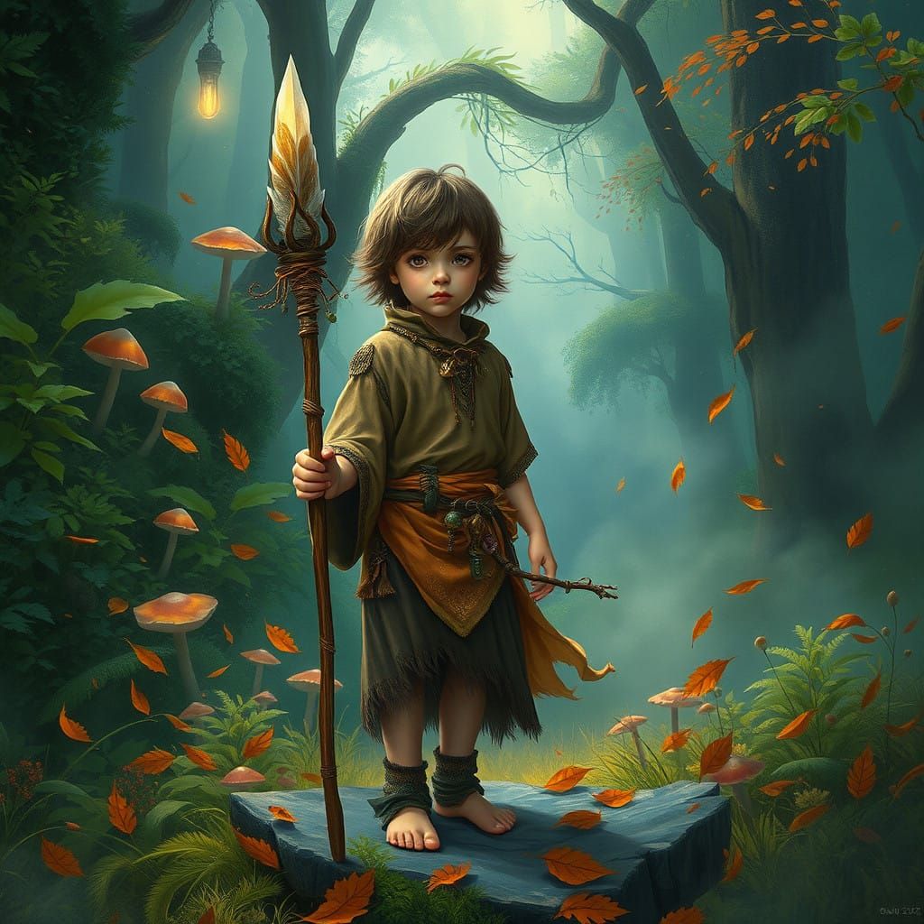 Mystical Wild Child Amidst Lush Forest Glade