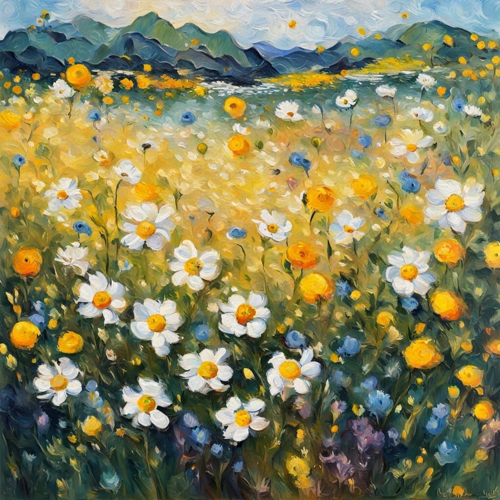 Expressionist Wildflower Close-Up with Impasto Texture