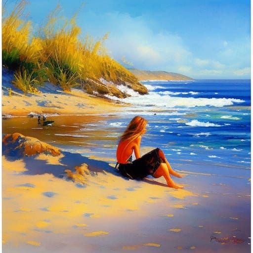 Romantic Impressionist Woman at the Beach