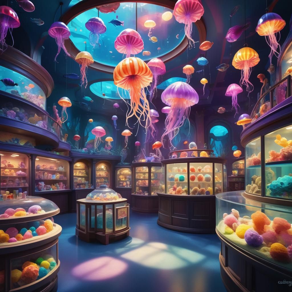 Colorful Candy Store in Aquarium Museum: Digital Art