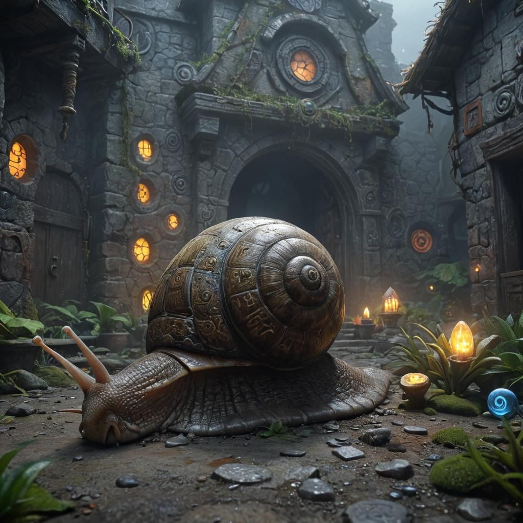 Gary the Snail: Ancient Guardian in Dark Fantasy Art