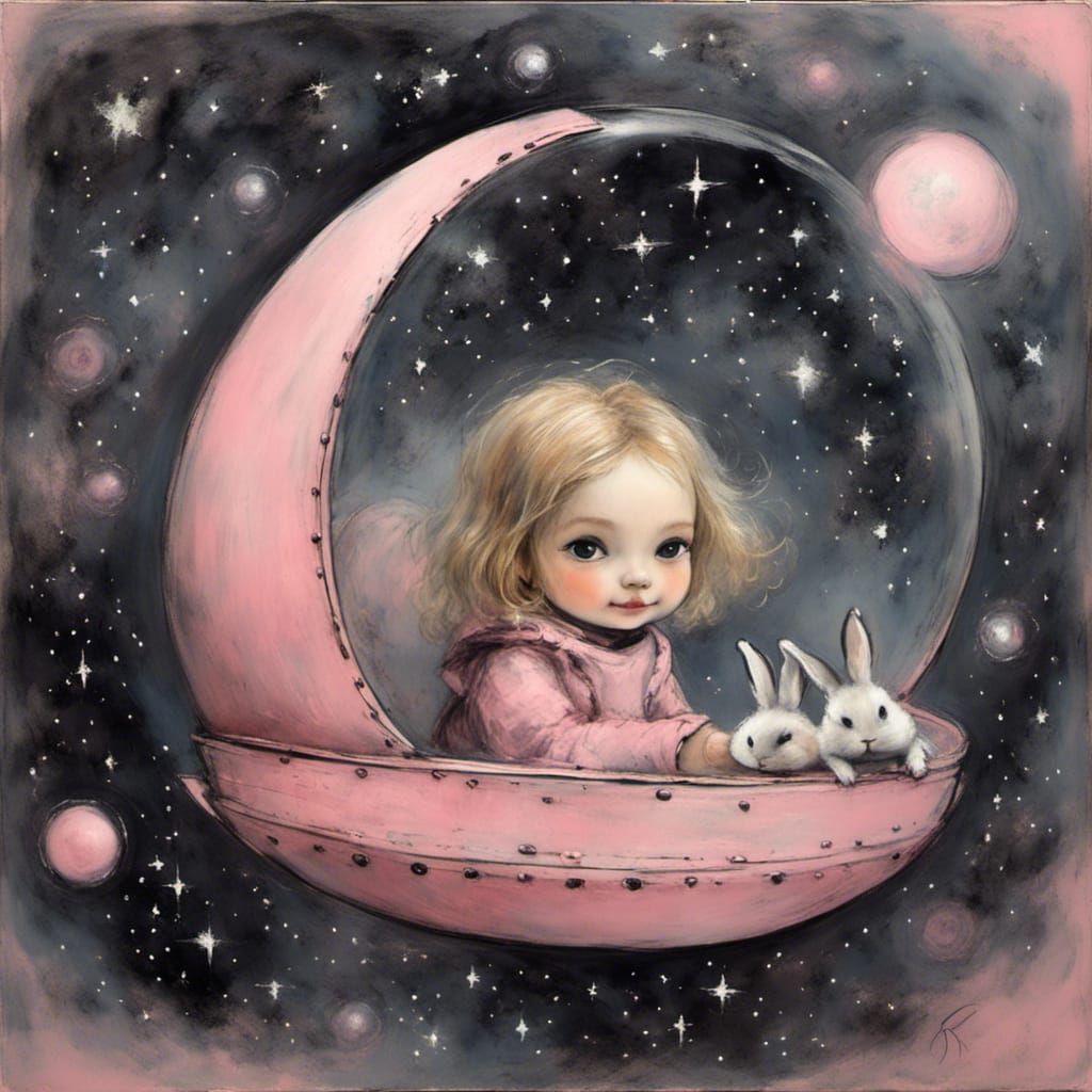 Toddler Girl in Spaceship Chalk Painting