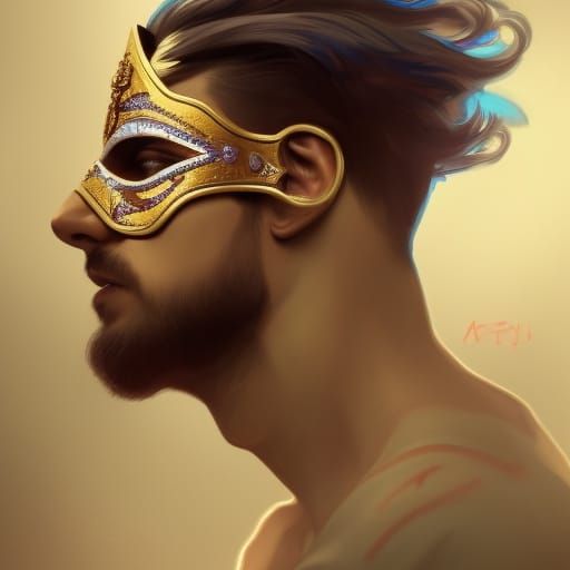 Masked Man Portrait in Art Nouveau Style