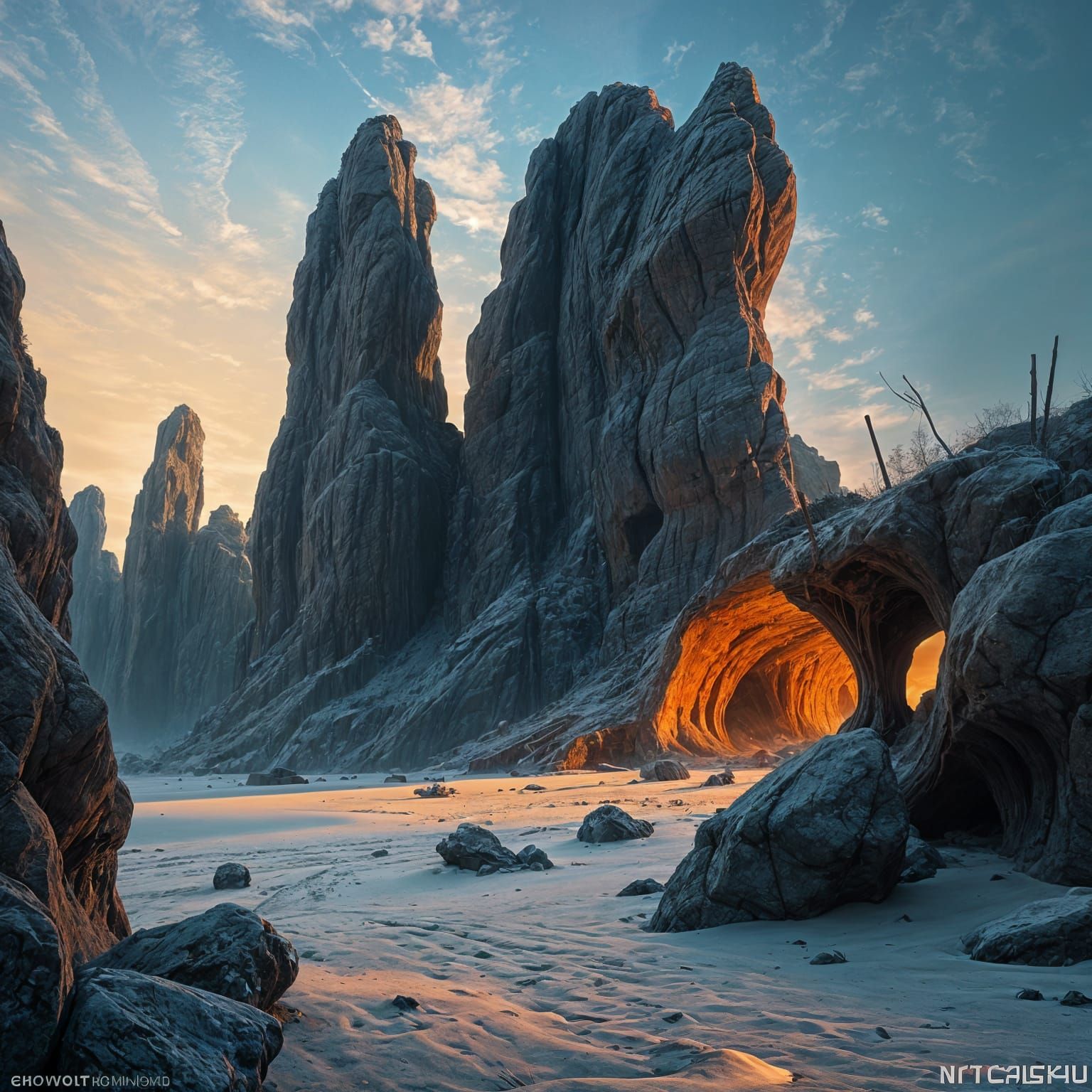 Post-Apocalyptic Beach with Astral Rocks in 4K