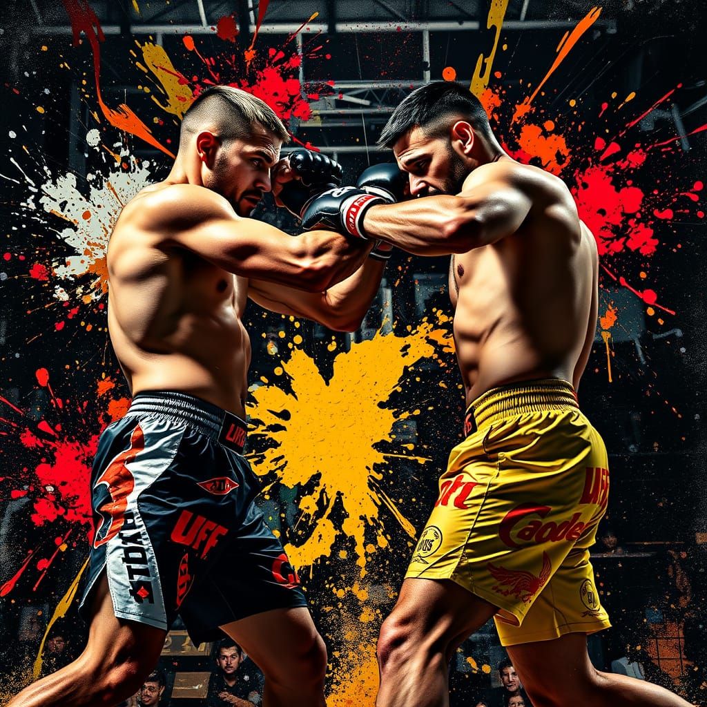 Action-Packed MMA Art in Dynamic Abstract Style