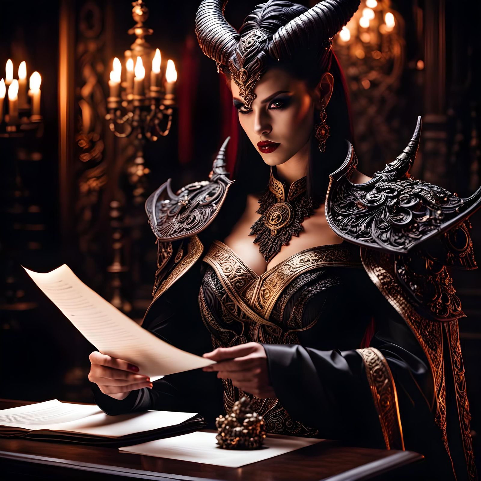 Temptress Offers Contract to Geeky Man: Hyperrealistic Image