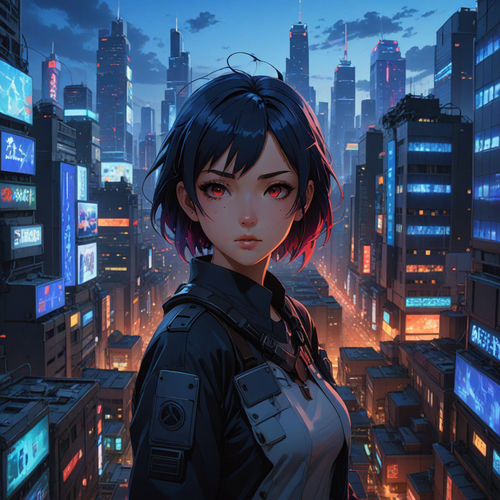 Epic Anime Hero in Ruined City