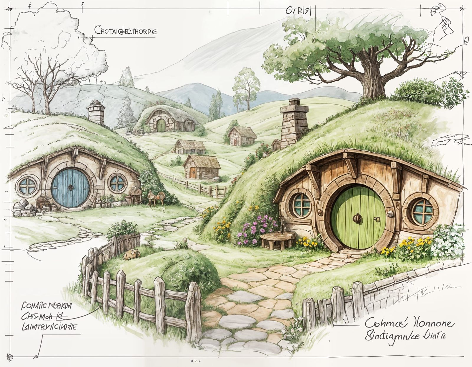 Cottagecore Hobbit Village Schematic Design