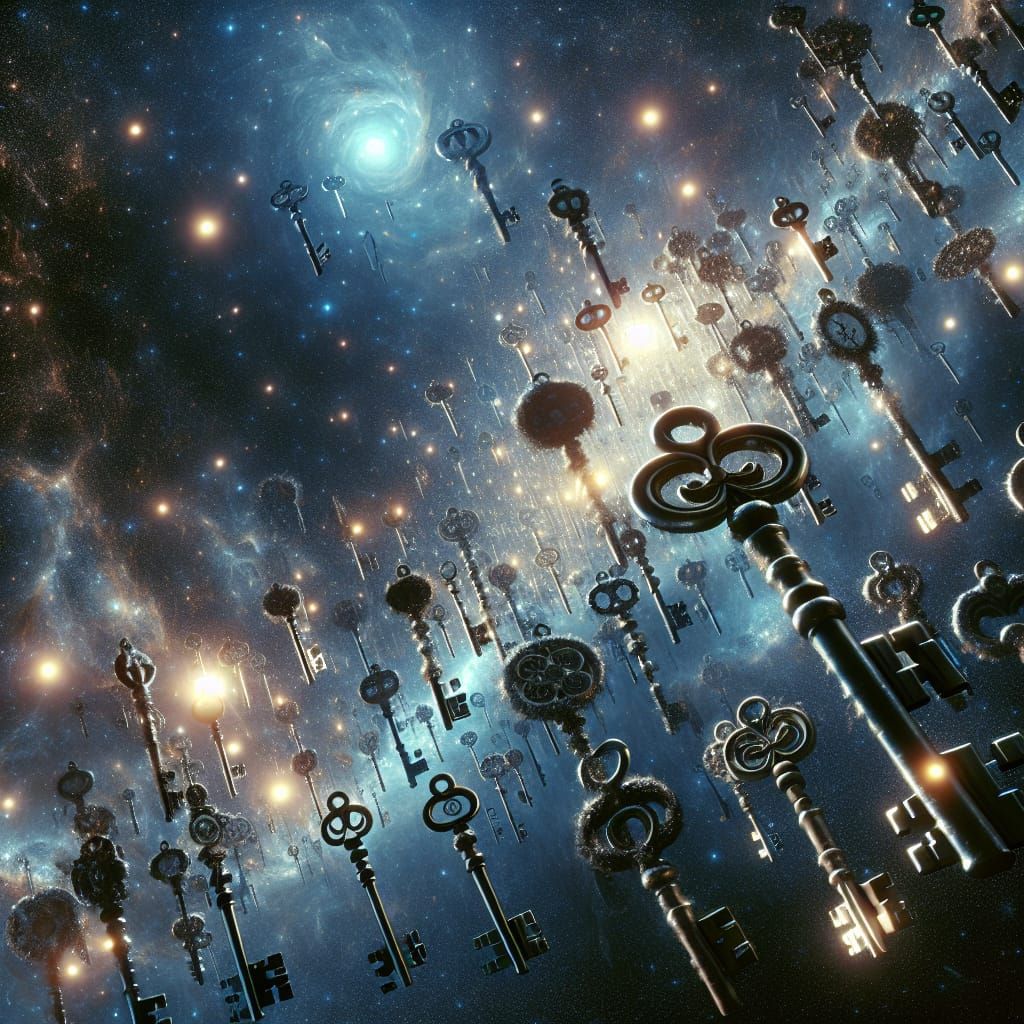 Cosmic Keys Reflecting Starlight in Infinite Expanse