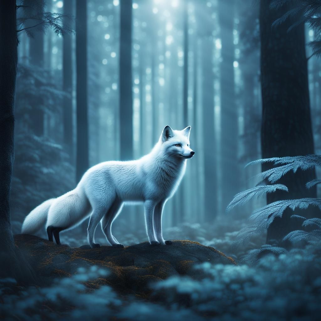 Mystical Fox in a Frosted Holographic Forest