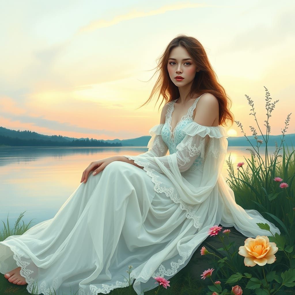 Ethereal Goddess in Dreamy Landscape