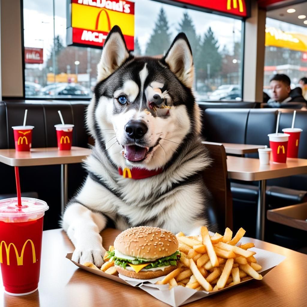 Husky Enjoys Big Mac Meal at McDonald's