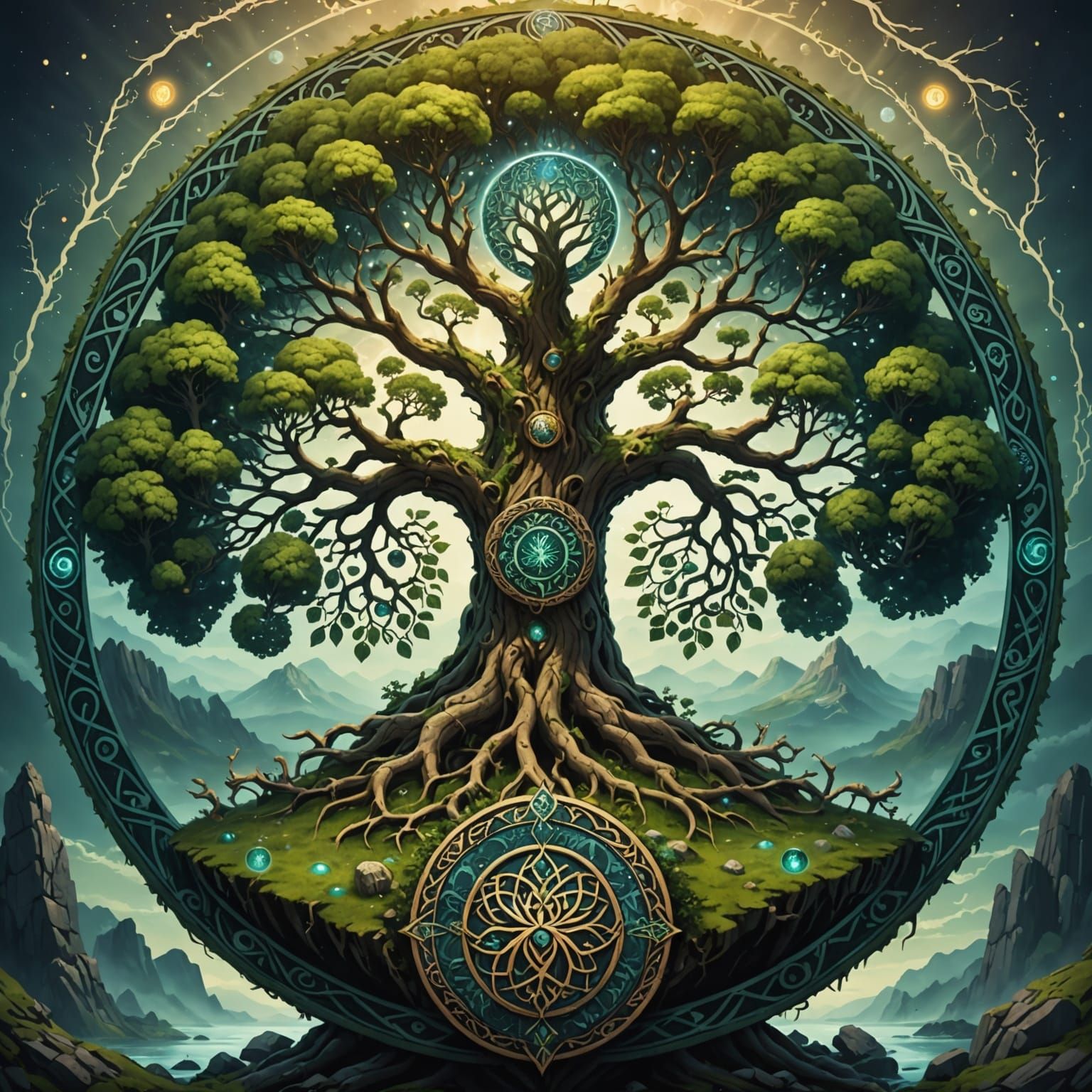 Cosmic Tree Yggdrasil Encompasses Nordic Realms