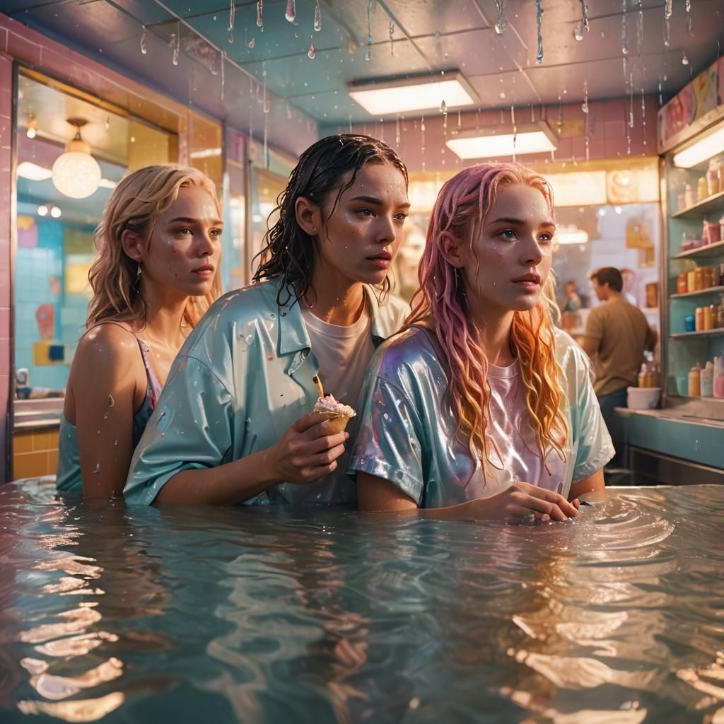 Flooded Bathroom Concept Art in Pastel Colors