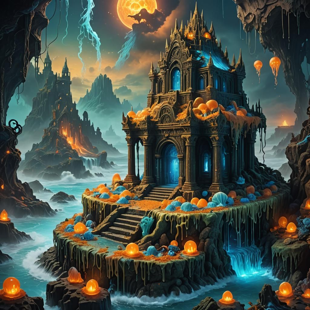Lovecraftian Cake Temple Ruins in Ocean Mist