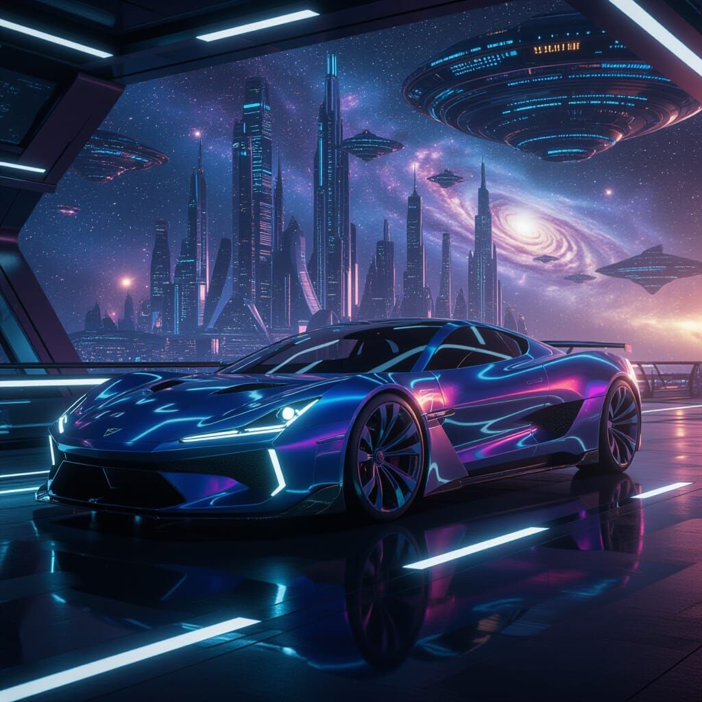 Futuristic Cyberpunk Car in Interstellar Exhibition
