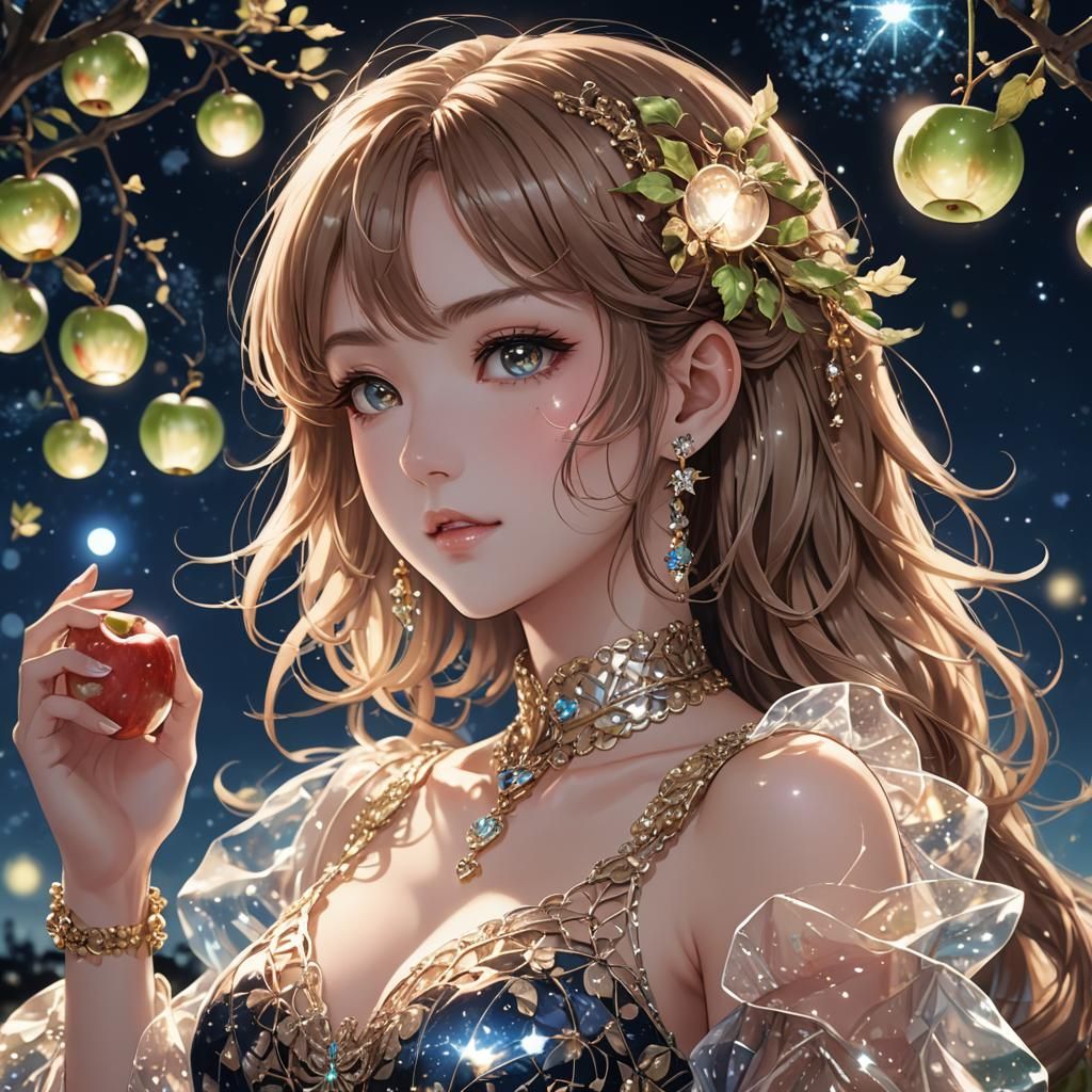 Girl in Apple Dress: Anime-Inspired Portrait